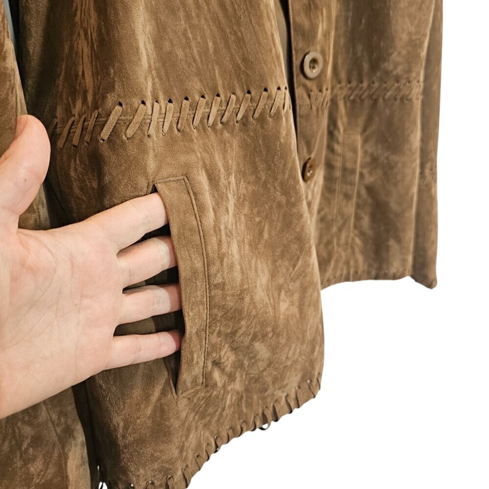 Vintage Selene Faux Suede Western Jacket Brown Button Front Blazer Size 12 - Picture 5 of 12